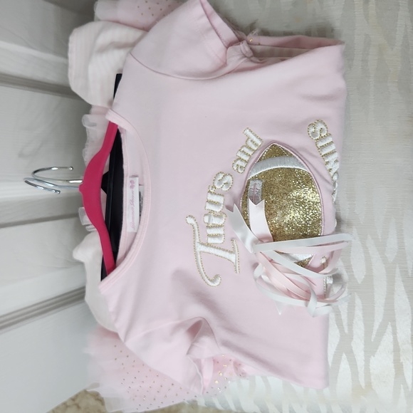 Bonnie Jean, Football, Tutus and Touchdowns outfit, 4T, Pink, Gold, Striped - Picture 8 of 12